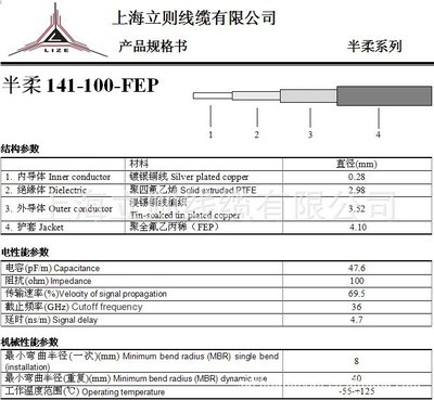 【100歐姆半柔141,(加護套),SFX-100-3,BSF141,半柔線】價格,廠家,圖片,射頻、同軸電纜,蘇州市百訊特種線纜-